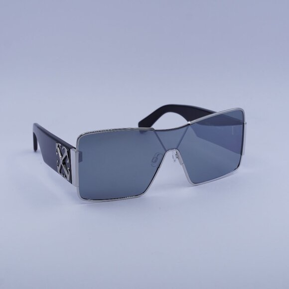 Off-White OERI14G ASPEN 7272 Sunglasses Silver/Black Shield Frame, Silver Lenses - Picture 1 of 10